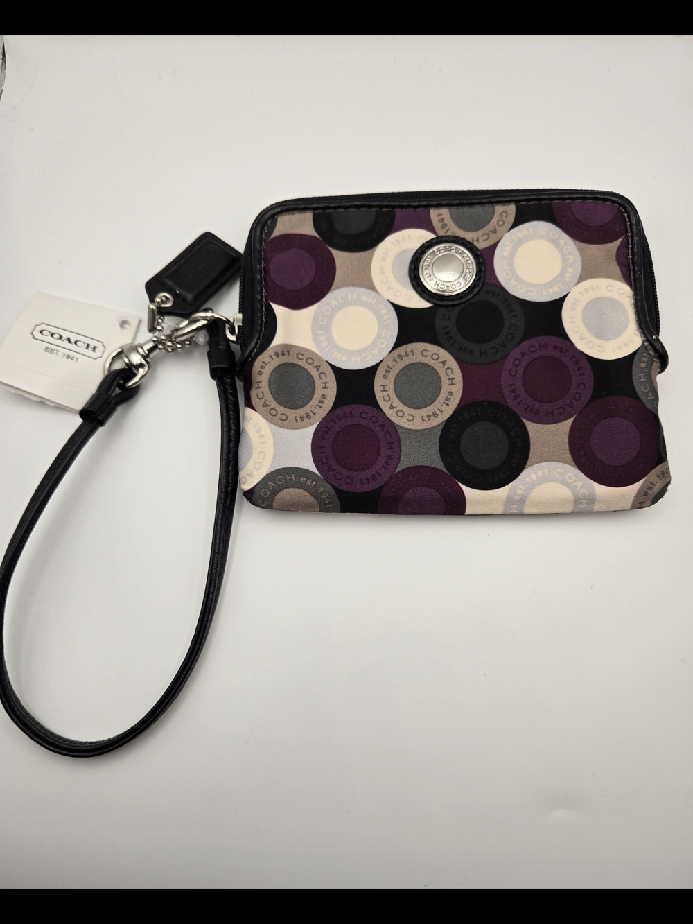 Coach Madison Signature Circle SM Zip Around Wristlet Purple Green Black Cream - Picture 4 of 10